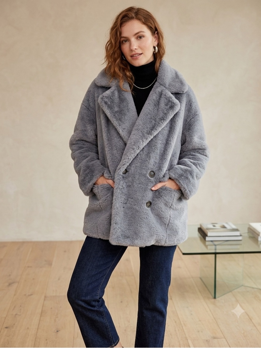FREE PEOPLE Women's Plush Faux Fur Coat - Gray